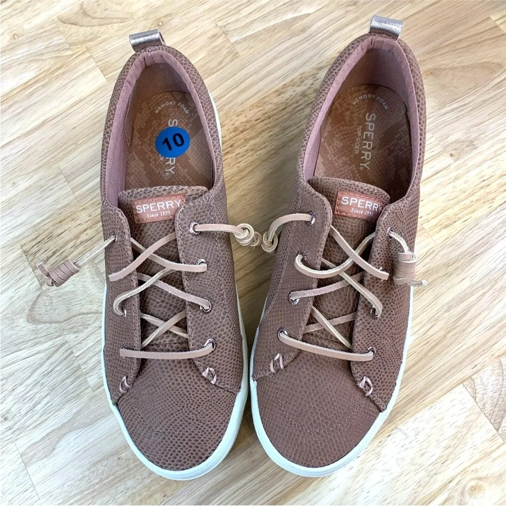 Sperry Crest Vibe Pink Rose Snake Leather Laces Platform Sneakers STS88296